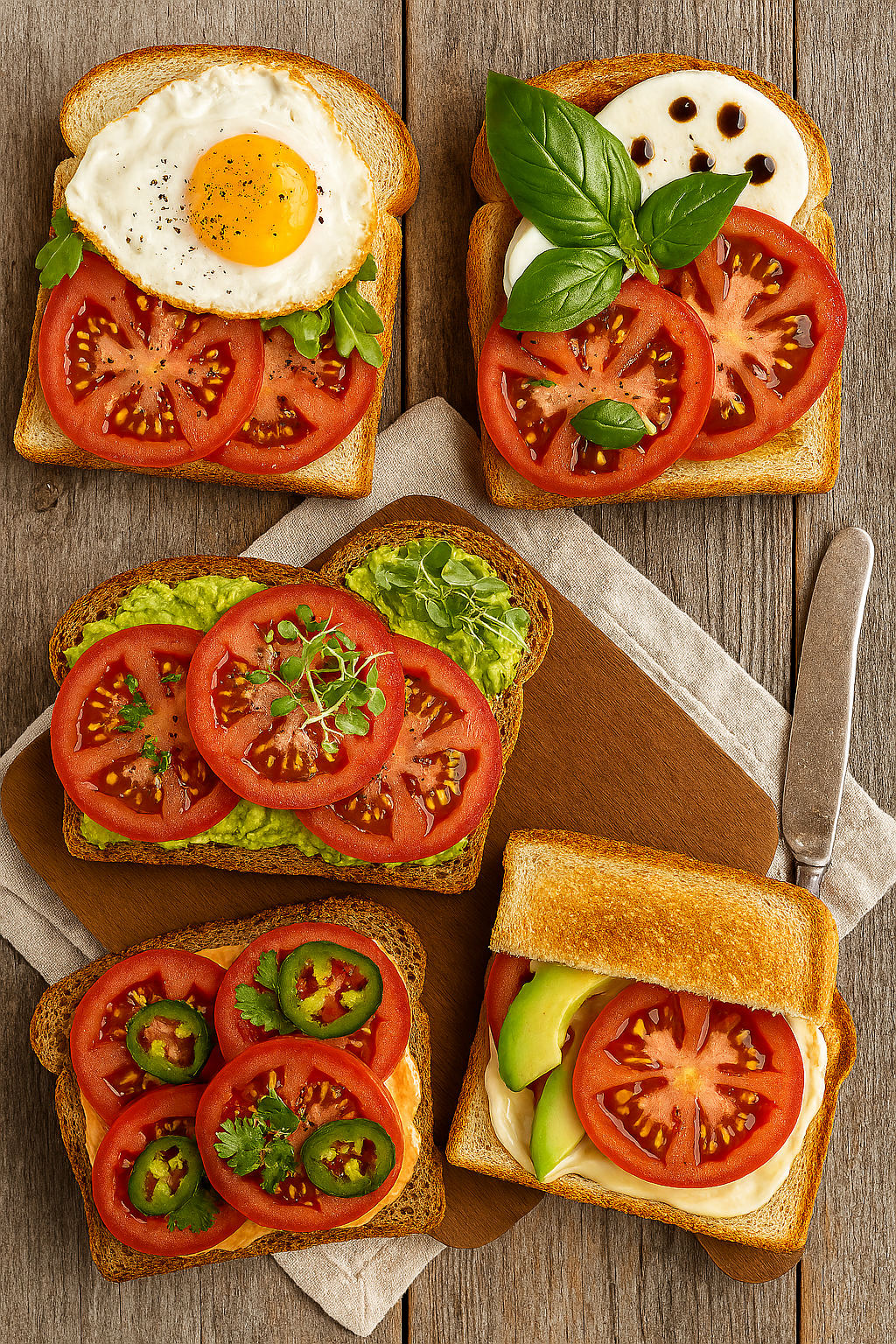 various kind of tomato sandwiches