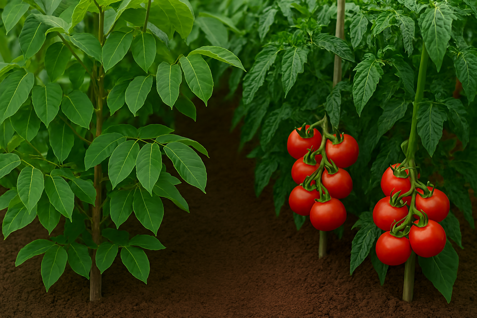 Walnut trees growing with tomatoes