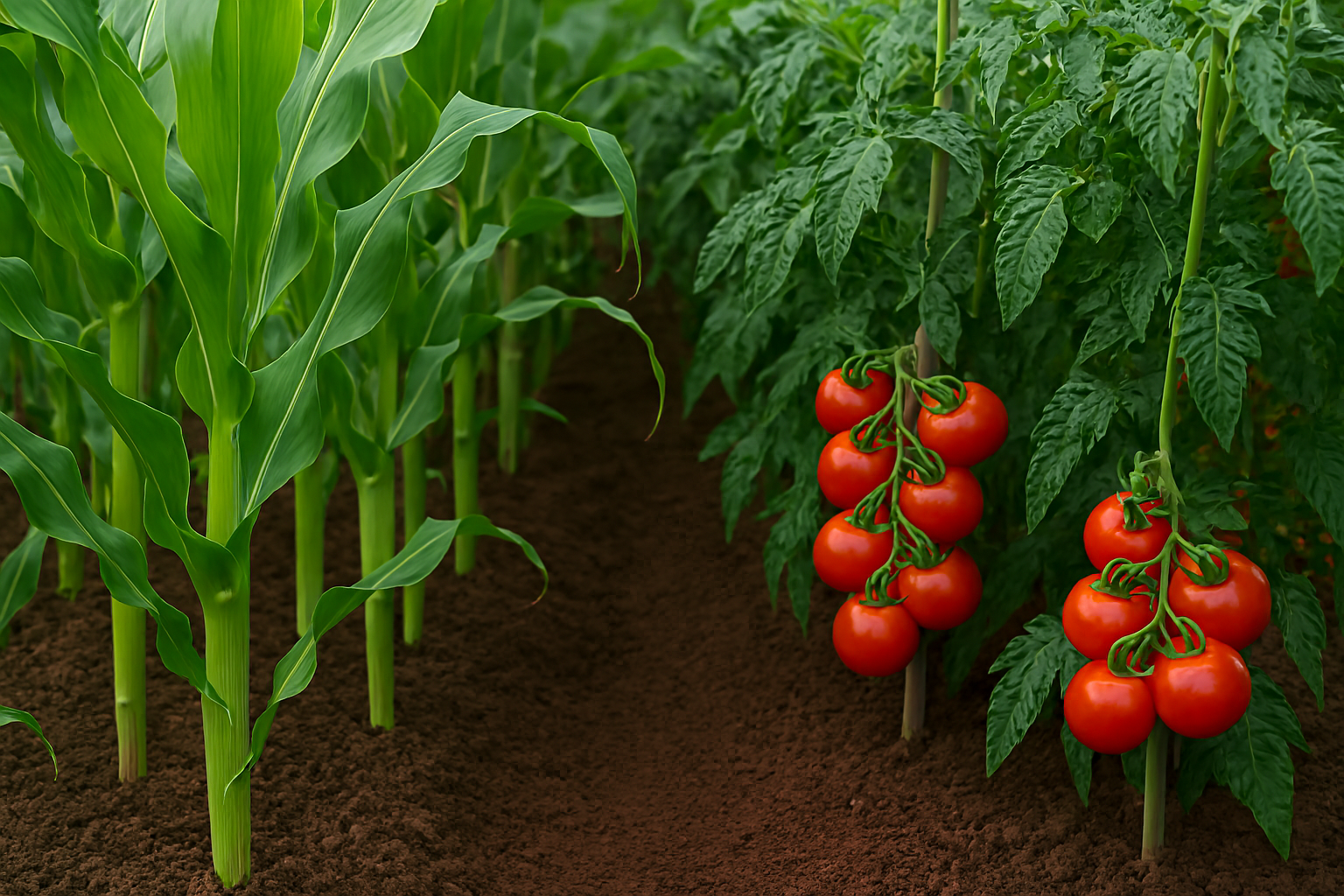 corn-plants-with-tomatoes